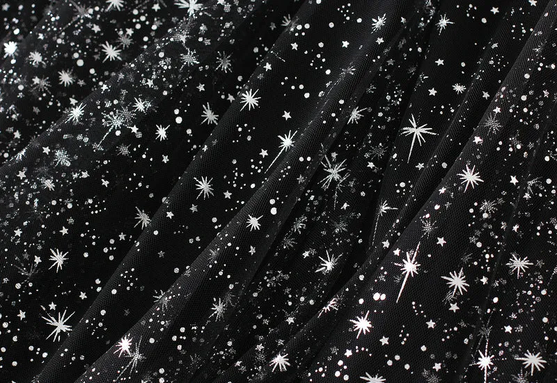 Women's Mid Length Sequin Star Mesh Gauze Skirt