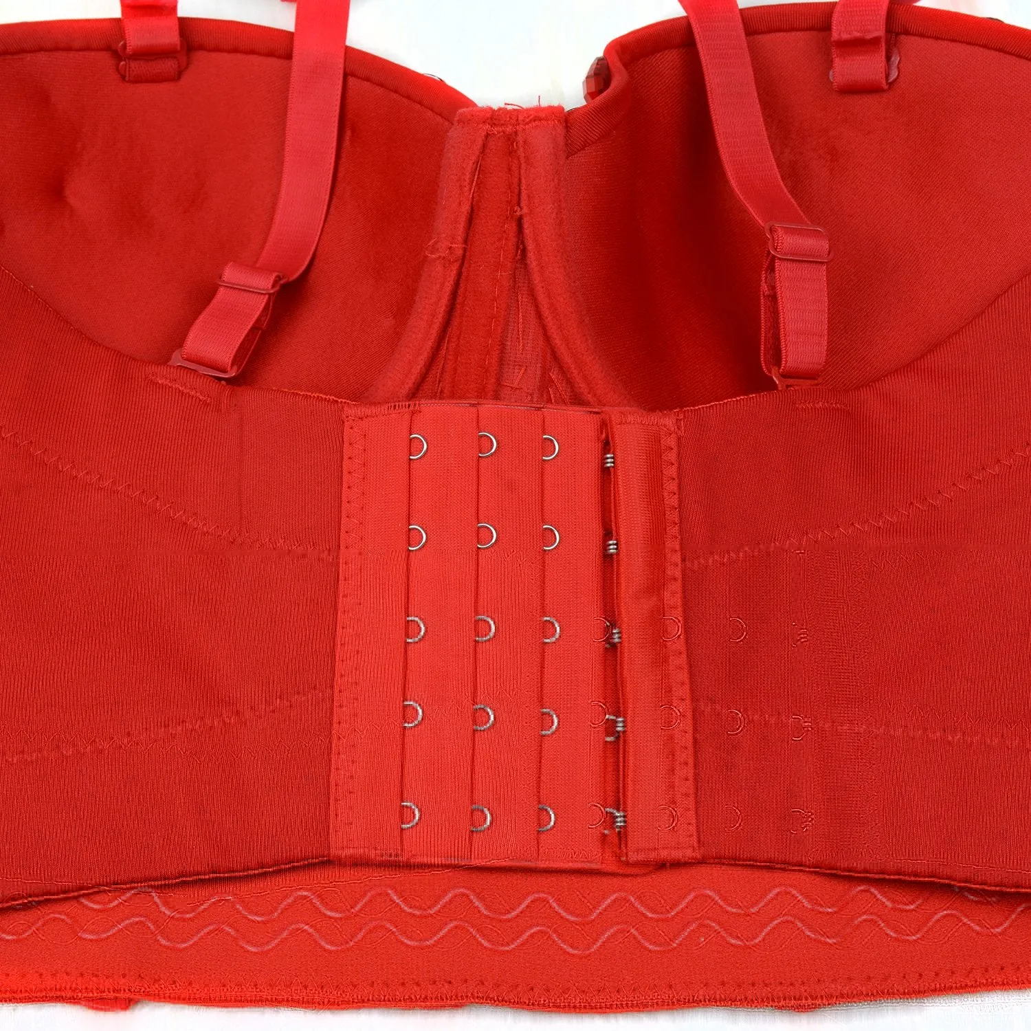 Women's Red Rhinestone Beaded Punk Bustier Crop Top Party Club Corset Bra