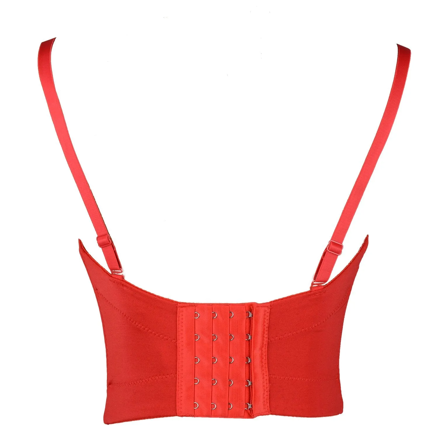 Women's Red Rhinestone Beaded Punk Bustier Crop Top Party Club Corset Bra