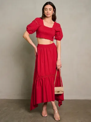 WOMEN'S SHORT SLEEVE CROP TOP & MAXI SKIRT SWISS DETAILED 2PC. SET