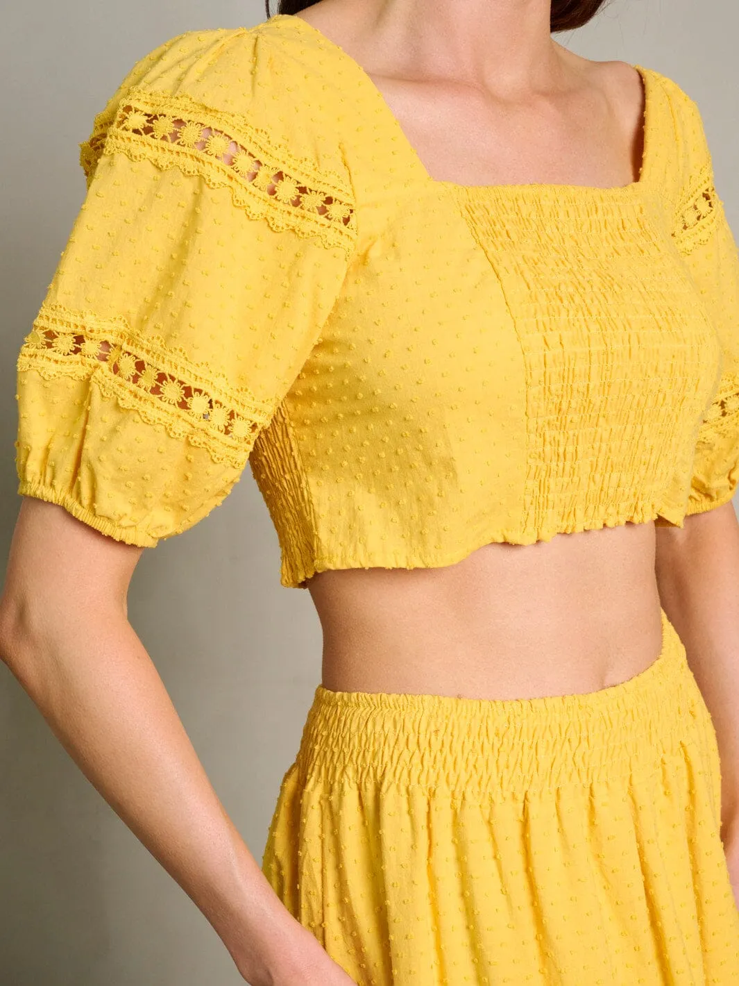 WOMEN'S SHORT SLEEVE CROP TOP & MAXI SKIRT SWISS DETAILED 2PC. SET