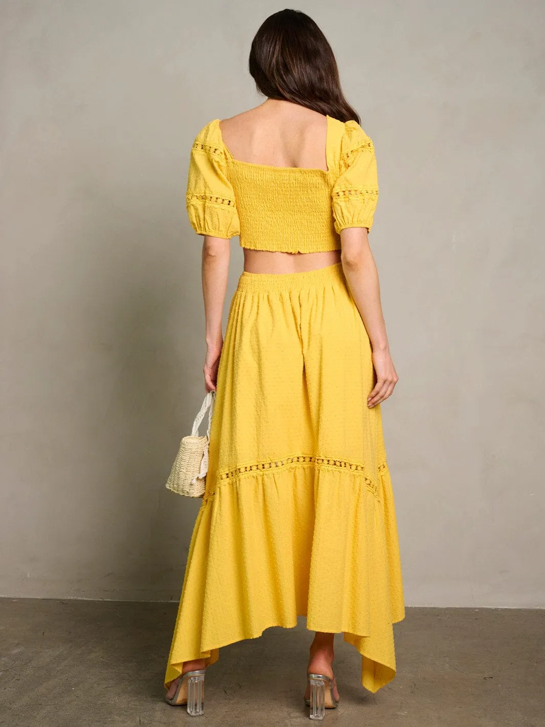 WOMEN'S SHORT SLEEVE CROP TOP & MAXI SKIRT SWISS DETAILED 2PC. SET