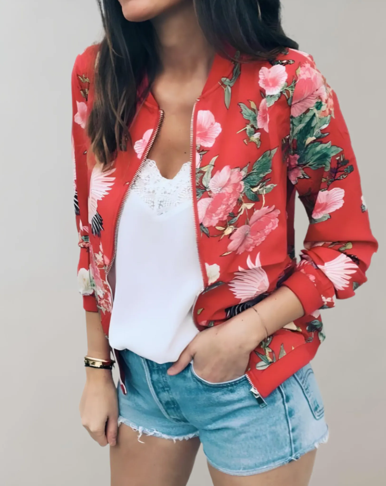 Women's Vibrant Floral Bomber Jacket A Trendy Spring Essential
