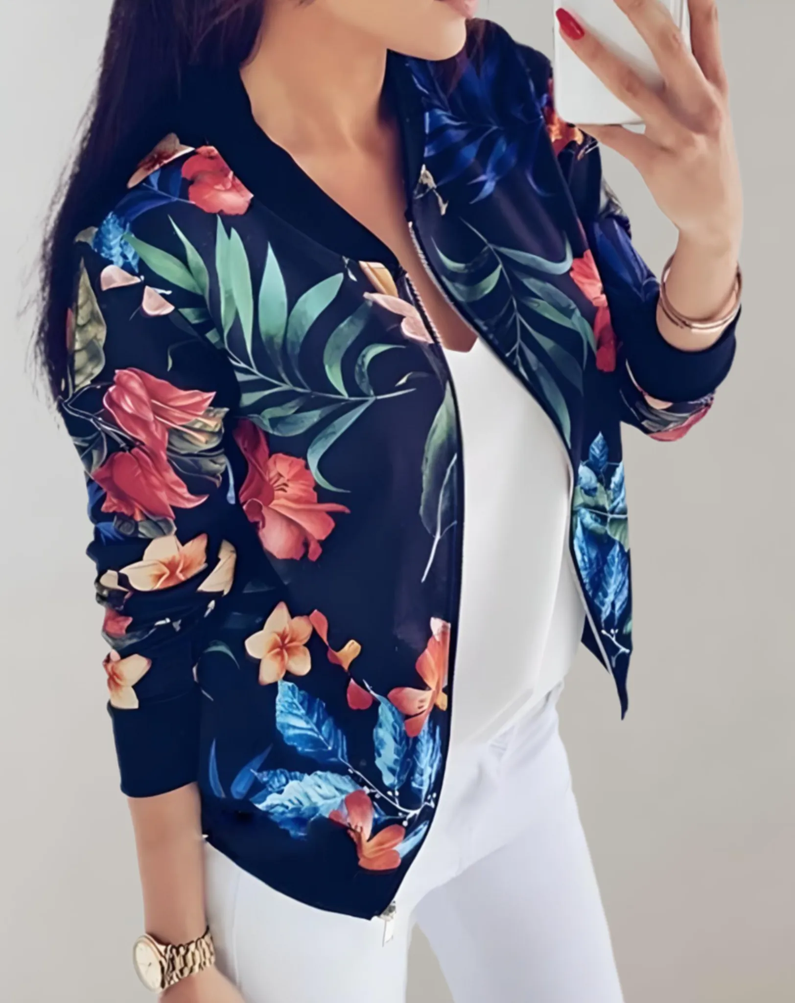 Women's Vibrant Floral Bomber Jacket A Trendy Spring Essential