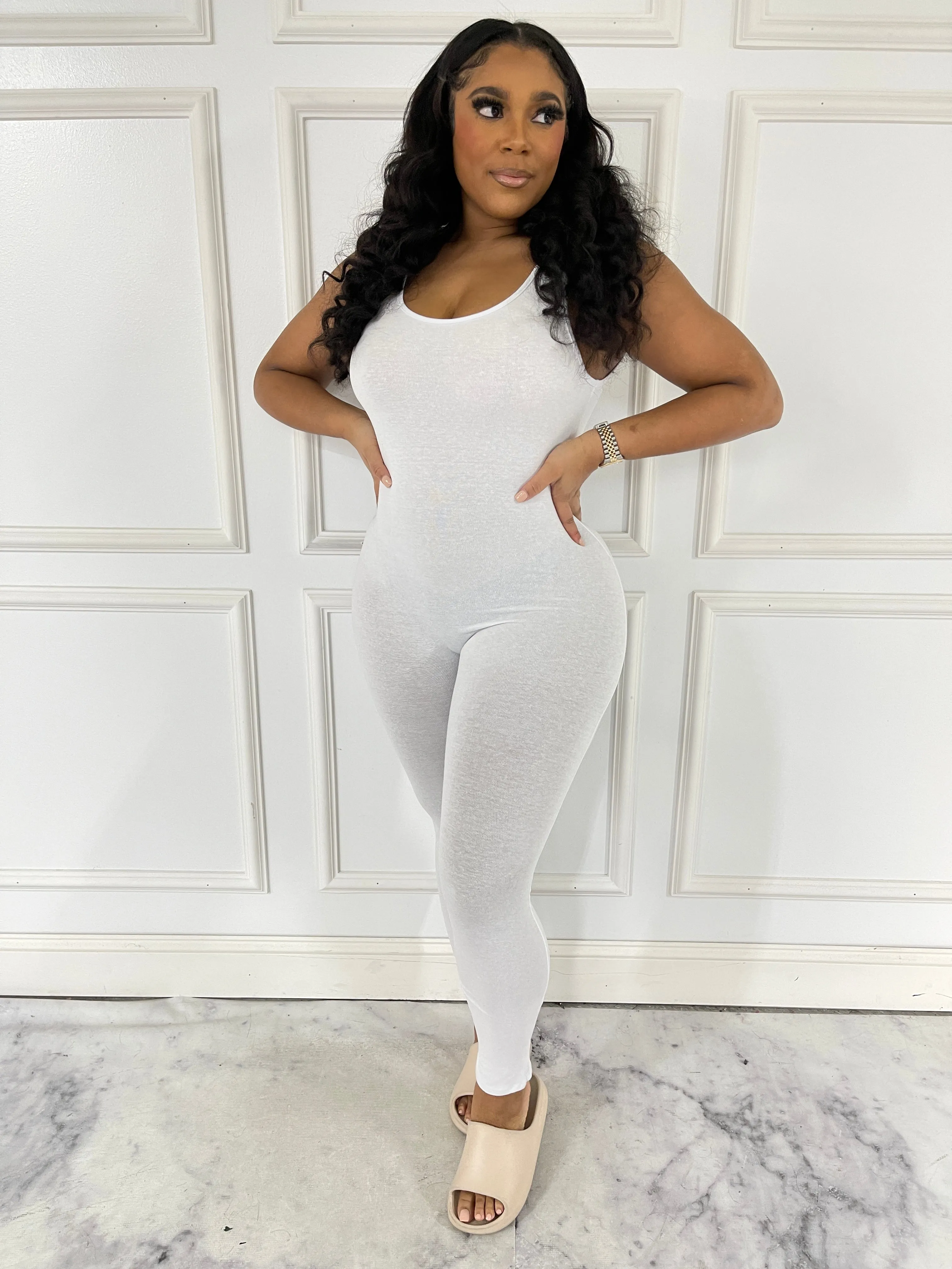 XMJ222XH-PLAIN TANK JUMPSUIT(PLUS)