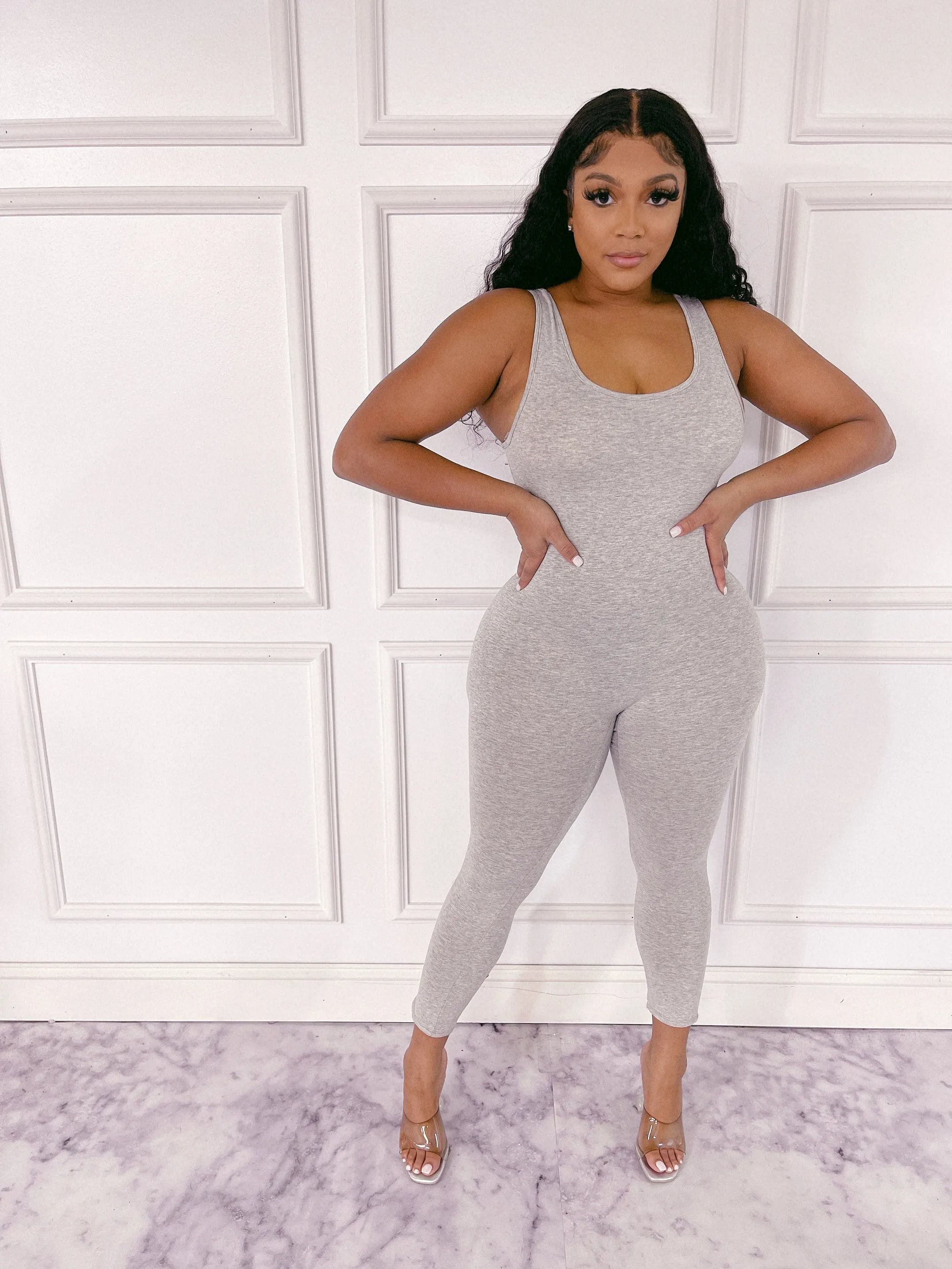 XMJ222XH-PLAIN TANK JUMPSUIT(PLUS)