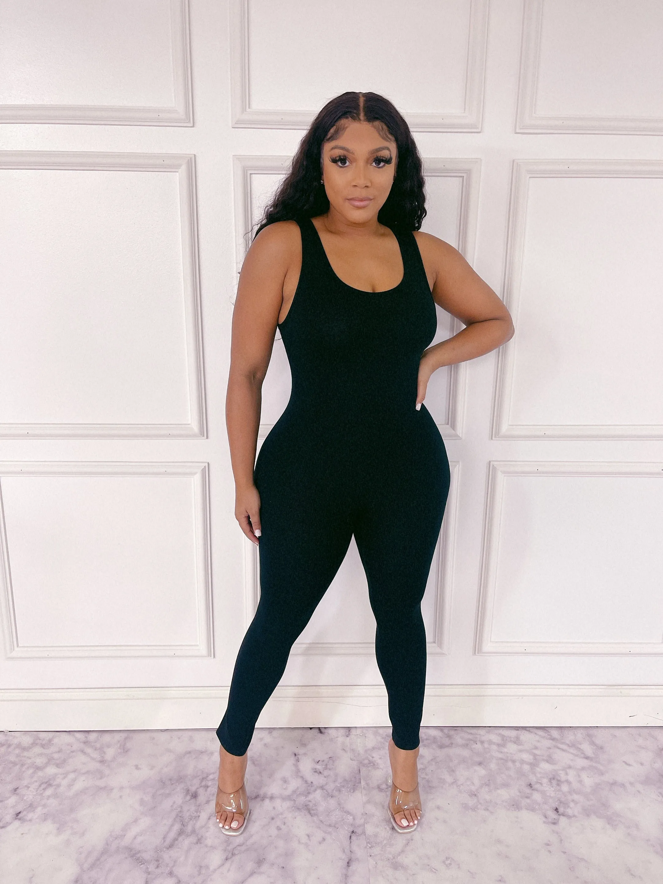 XMJ222XH-PLAIN TANK JUMPSUIT(PLUS)