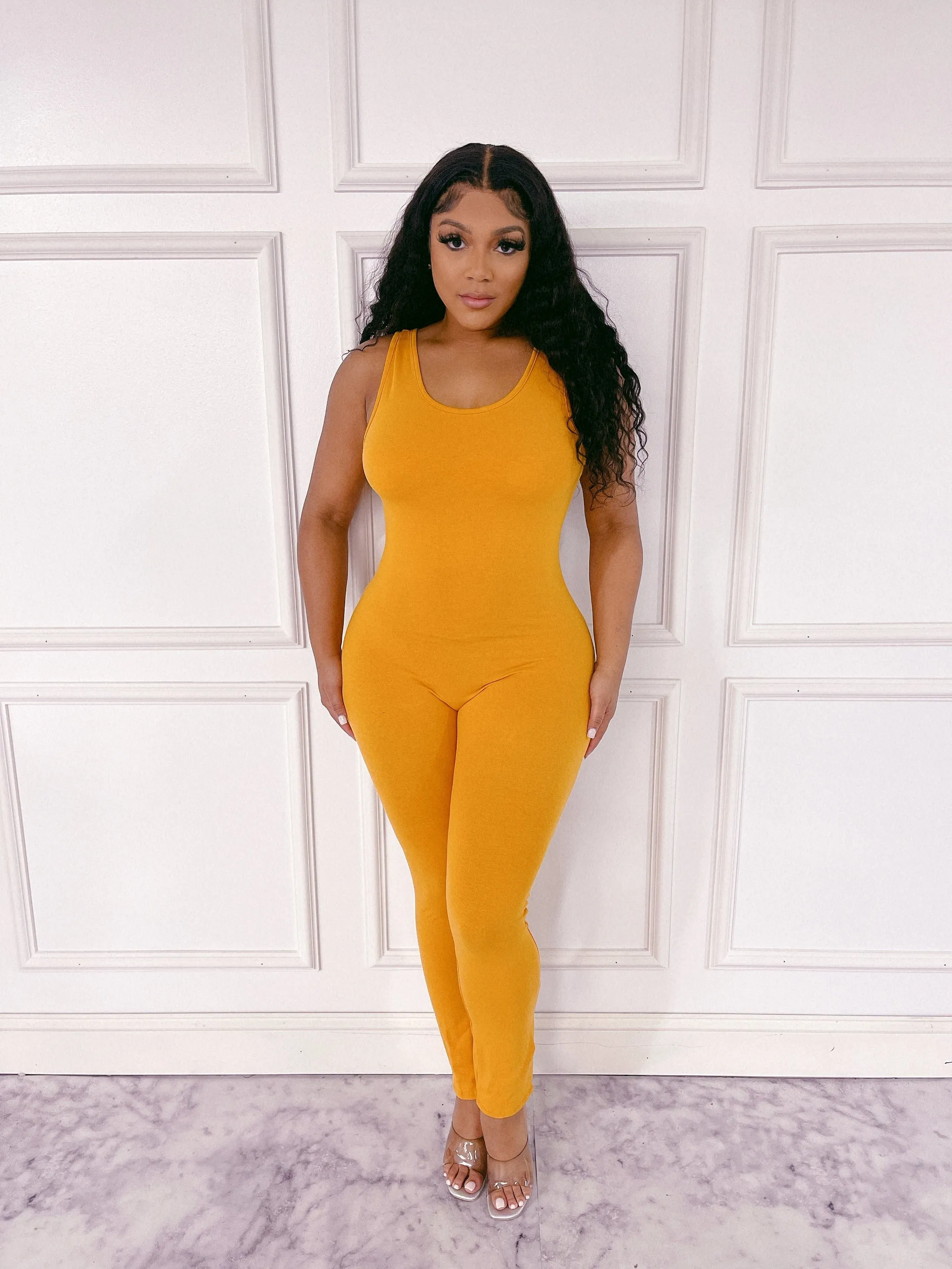 XMJ222XH-PLAIN TANK JUMPSUIT(PLUS)