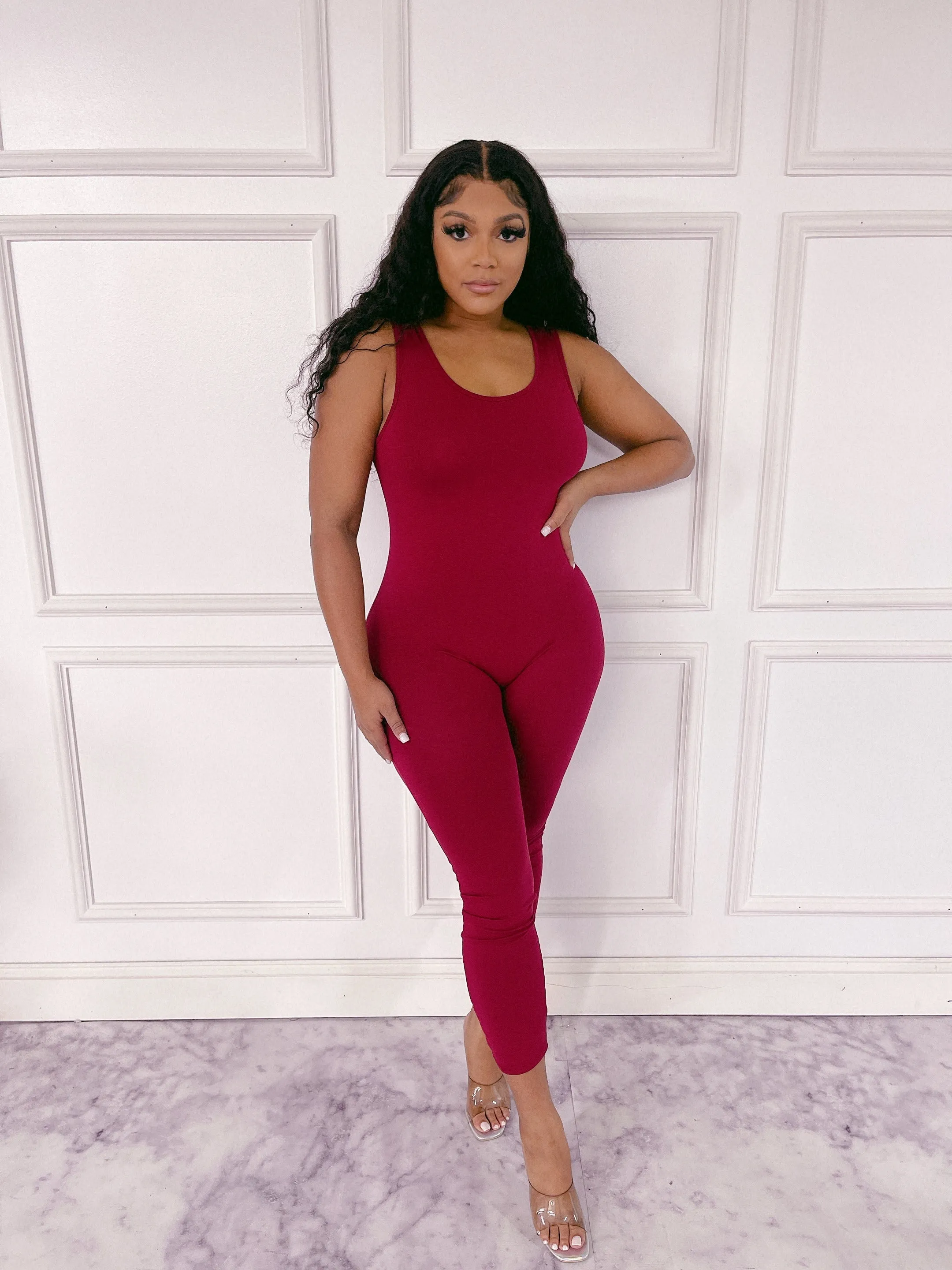 XMJ222XH-PLAIN TANK JUMPSUIT(PLUS)