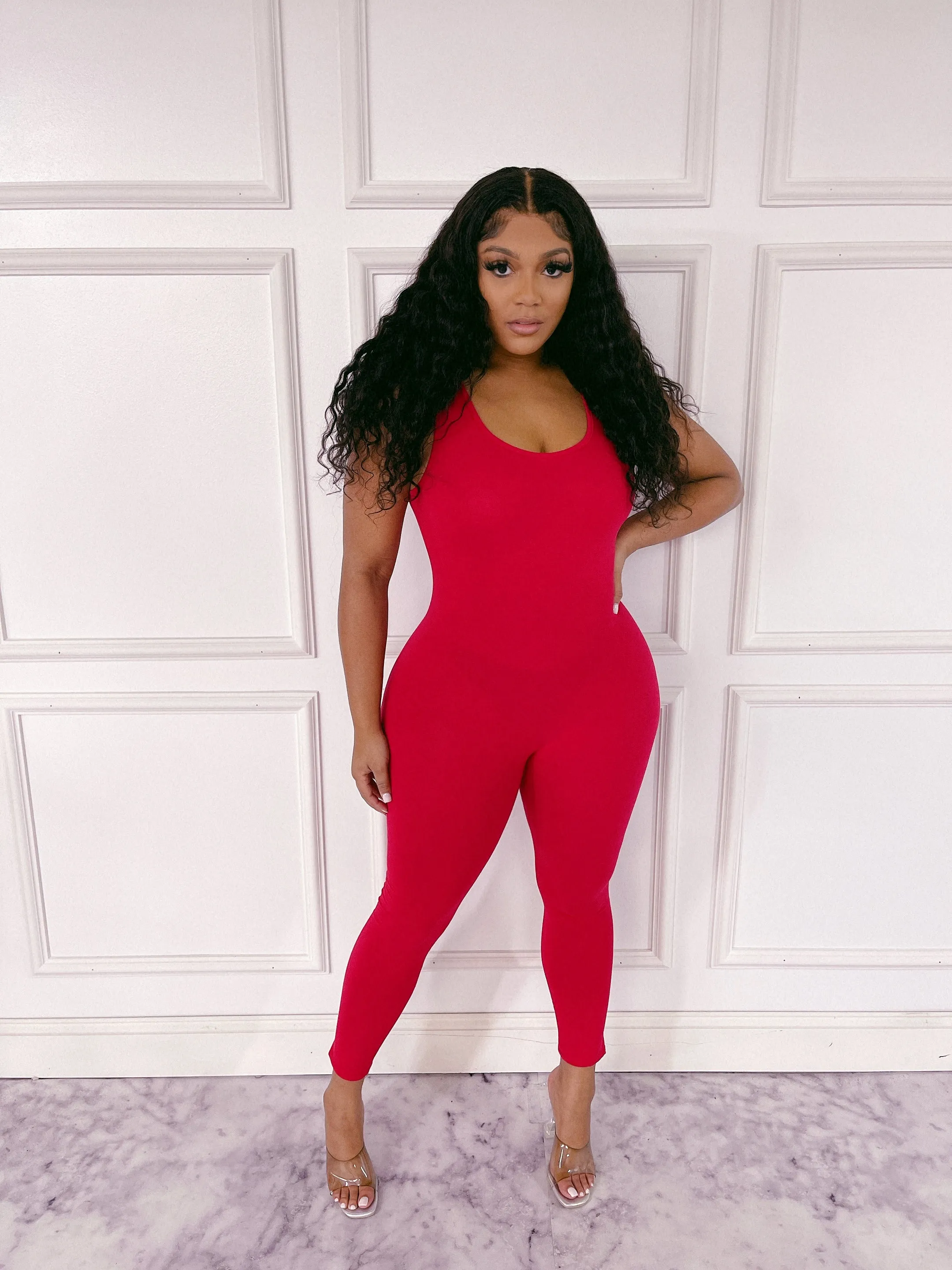XMJ222XH-PLAIN TANK JUMPSUIT(PLUS)