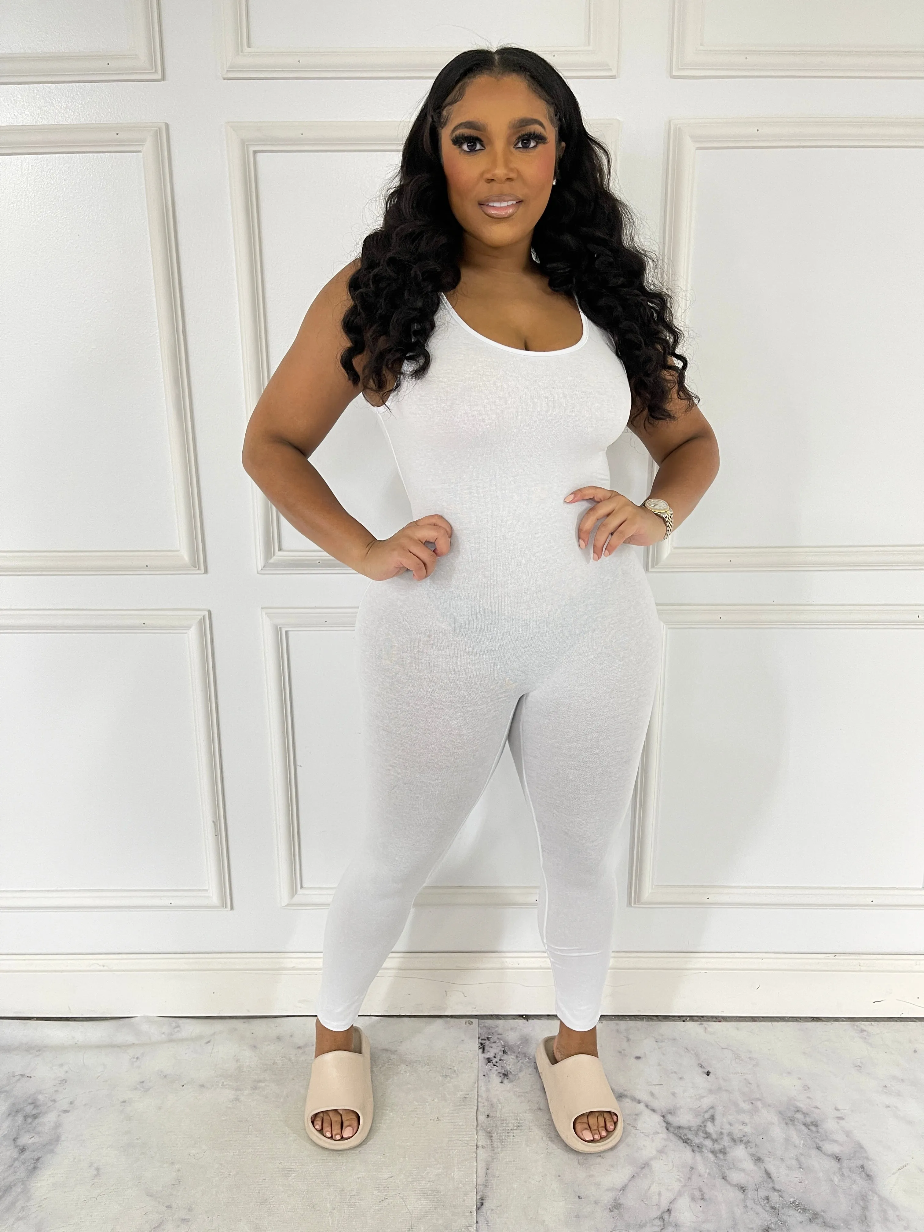 XMJ222XH-PLAIN TANK JUMPSUIT(PLUS)