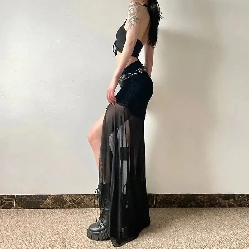 Y2K A-Line Ankle-Length Solid Dress for Spring and Summer Women