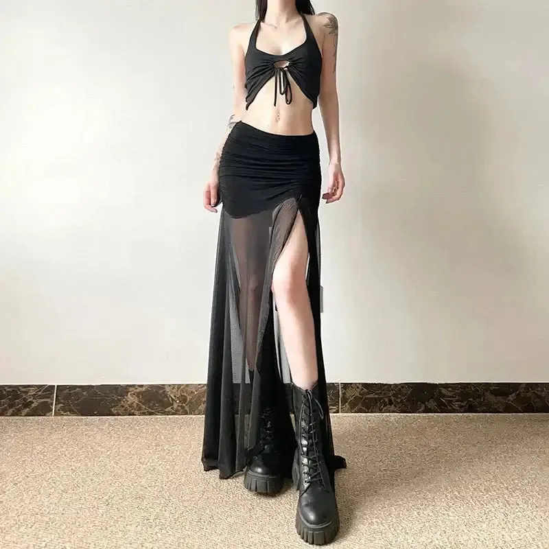 Y2K A-Line Ankle-Length Solid Dress for Spring and Summer Women