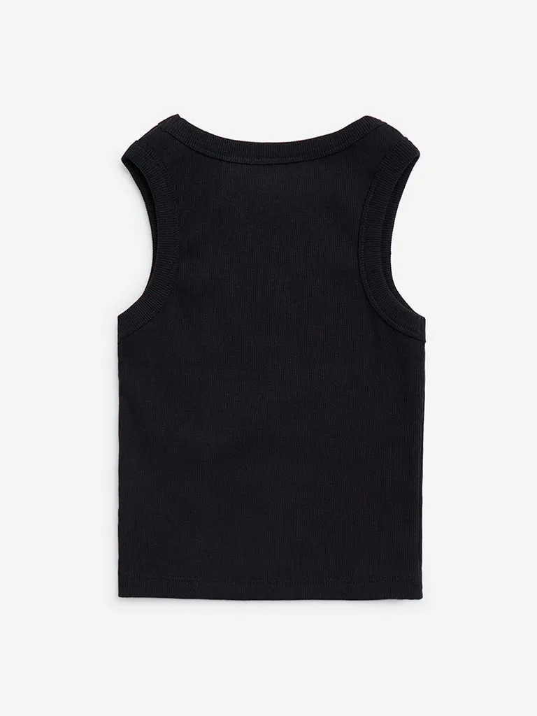 Y&F Kids Black Ribbed Cotton-Blend Tank Top 