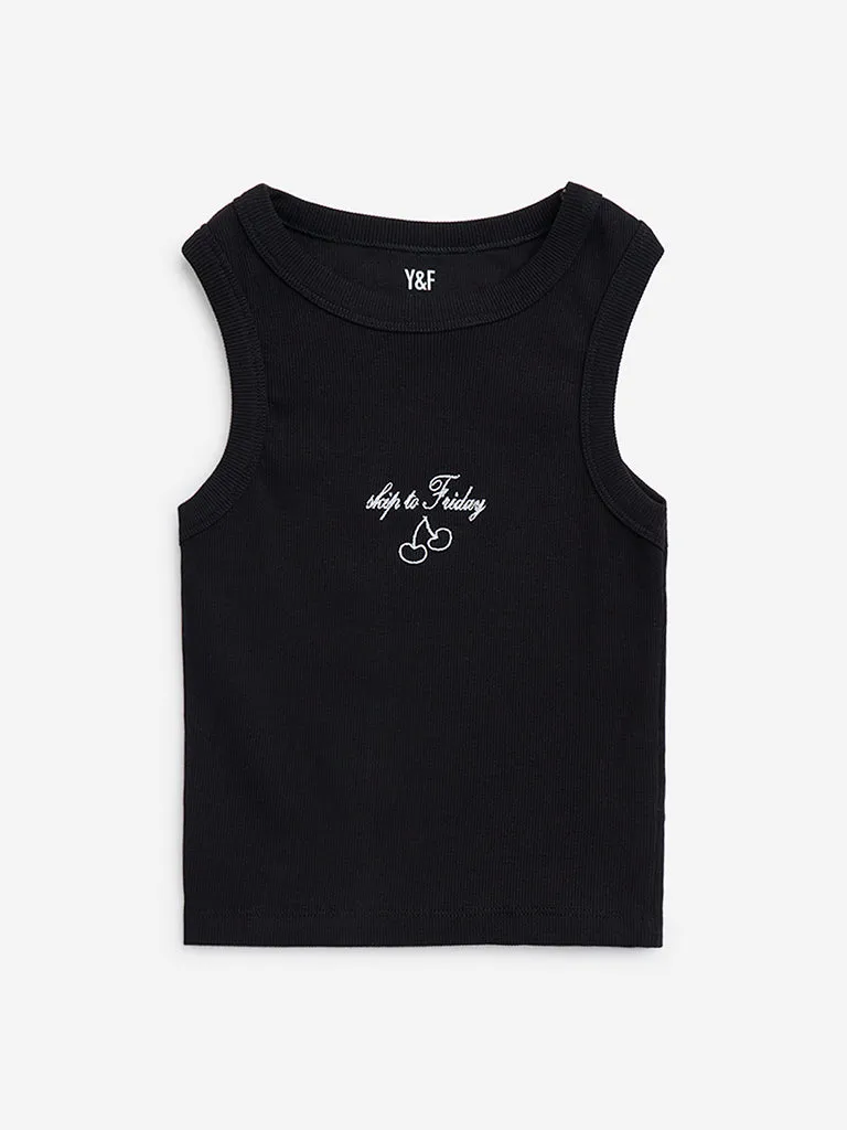 Y&F Kids Black Ribbed Cotton-Blend Tank Top 