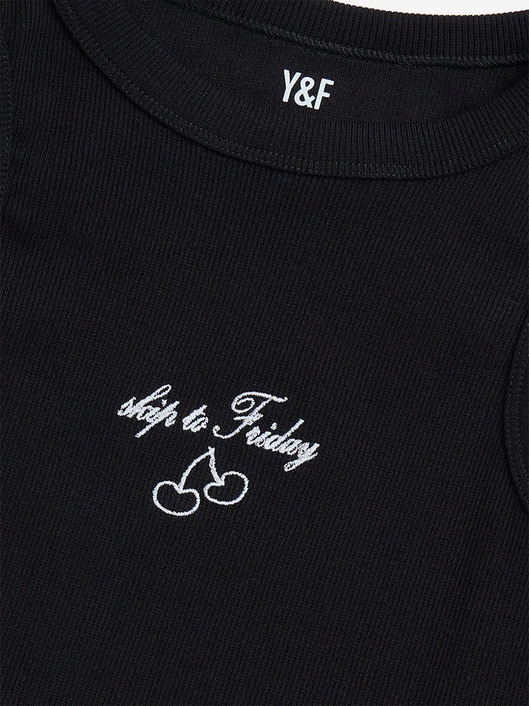 Y&F Kids Black Ribbed Cotton-Blend Tank Top 
