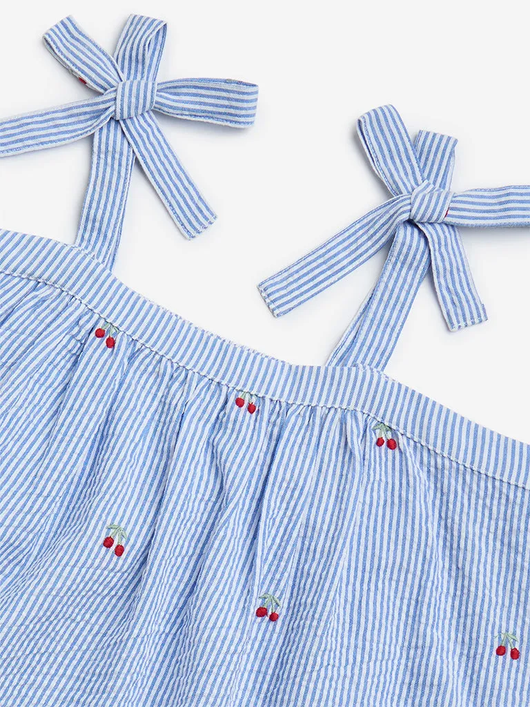 Y&F Kids Blue Stripe Printed Cotton Top