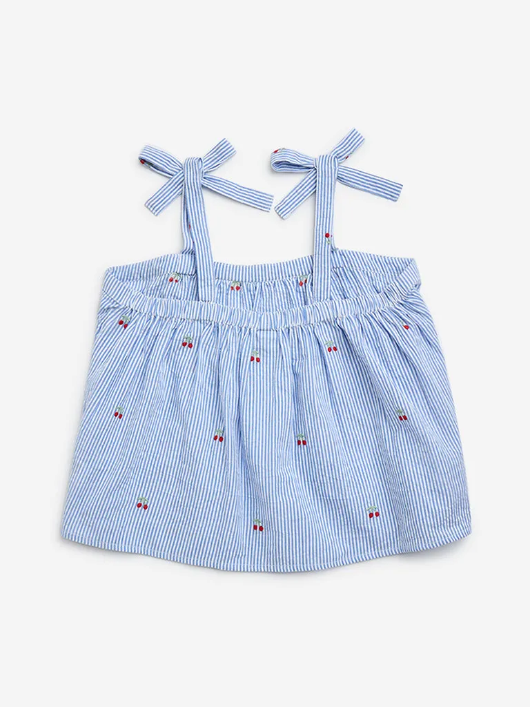 Y&F Kids Blue Stripe Printed Cotton Top
