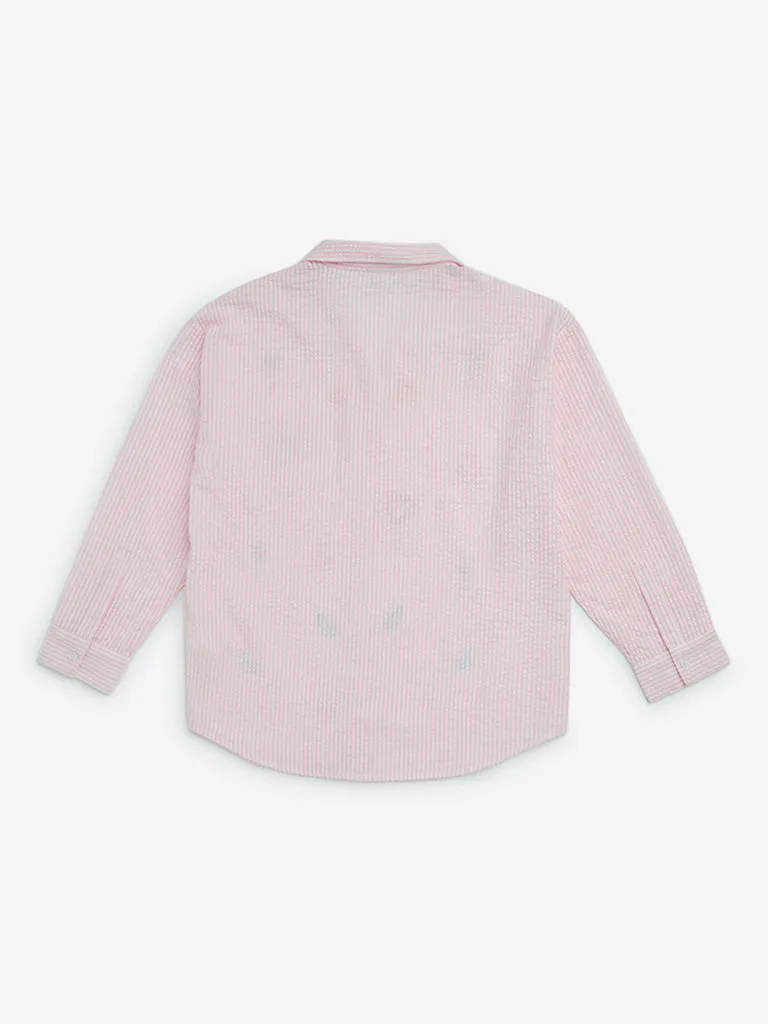 Y&F Kids Pink Seersucker Striped Cotton Shirt