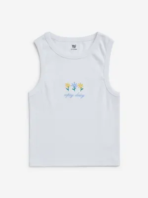 Y&F Kids White Ribbed Cotton-Blend Tank Top