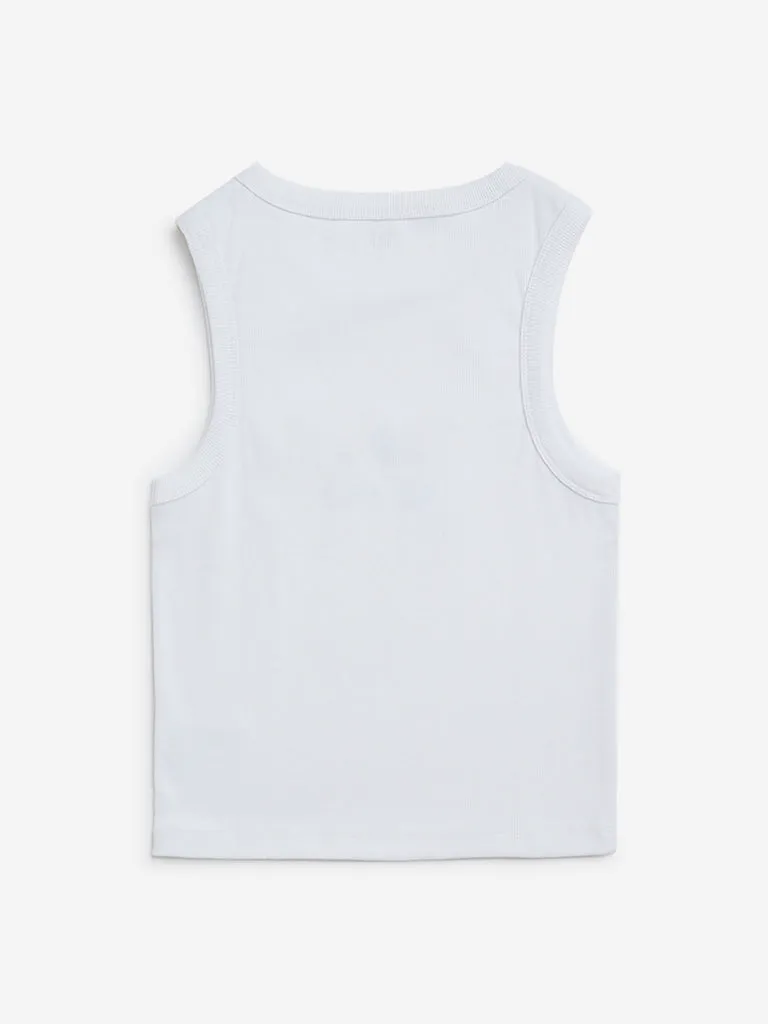 Y&F Kids White Ribbed Cotton-Blend Tank Top