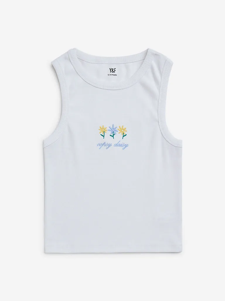Y&F Kids White Ribbed Cotton-Blend Tank Top